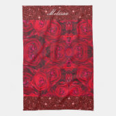 Rote Rose blüht mit Abtropfen - Fotografie Geschirrtuch (Vertikal)