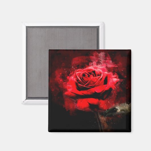 Rote Rose Blume Aquarell - bb Magnet (Vorderseite/Rückseite)