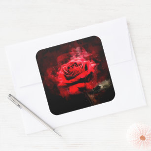 Rote Rose Blume Aquarell - bb Quadratischer Aufkleber