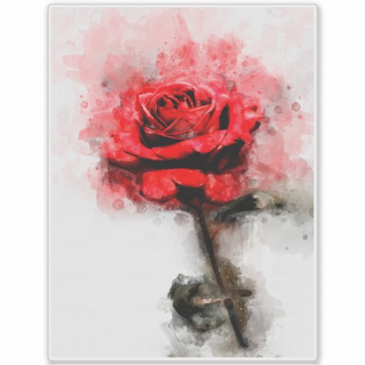 Rote Rose Blume Aquarell - wb Aufkleber (Vorderseite)