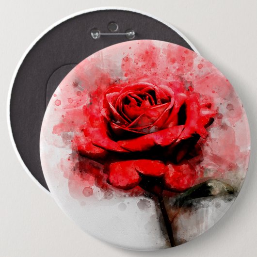 Rote Rose Blume Aquarell - wb Button (Vorne & Hinten)