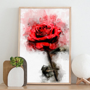 Rote Rose Blume Aquarell - wb Fotodruck