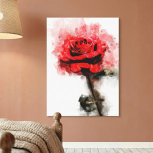 Rote Rose Blume Aquarell - wb Leinwanddruck