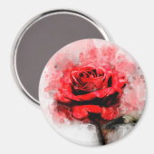 Rote Rose Blume Aquarell - wb Magnet (Vorderseite/Rückseite)