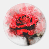Rote Rose Blume Aquarell - wb Magnet (Vorne)