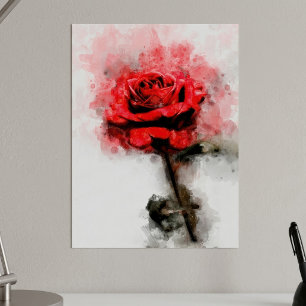 Rote Rose Blume Aquarell - wb Poster