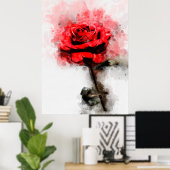 Rote Rose Blume Aquarell - wb Poster (Heimbüro)