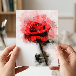 Rote Rose Blume Aquarell - wb Postkarte