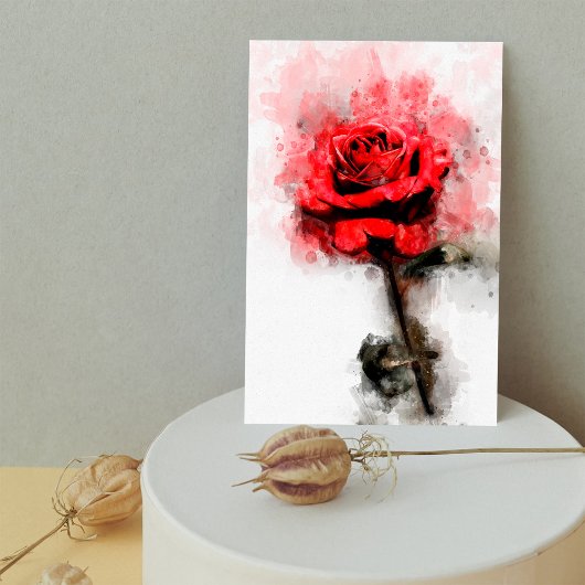 Rote Rose Blume Aquarell - wb Postkarte