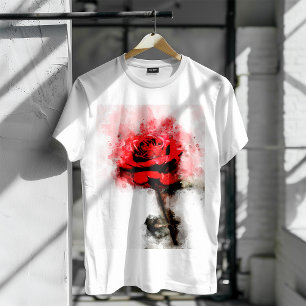 Rote Rose Blume Aquarell - wb T-Shirt