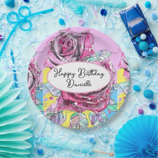 Rote Rose Blume Aquarellpapier Party Plättchen Pappteller (Party)