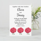 Rote Rose Blume Blumensommer Rose Hochzeit Einladung (Stehend Vorderseite)