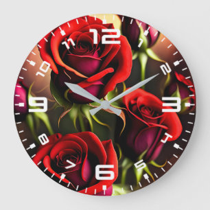 Rote Rose Blume Digitales Kunstwerk-58567 Große Wanduhr