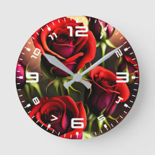 Rote Rose Blume Digitales Kunstwerk-58567 Runde Wanduhr