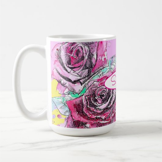 Rote Rose Blume Farbenfrohe rosa Kunst Kaffeetasse (Links)