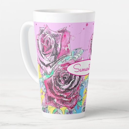 Rote Rose Blume Farbenfrohe rosa Kunst Milchtasse (Linke Ecke)