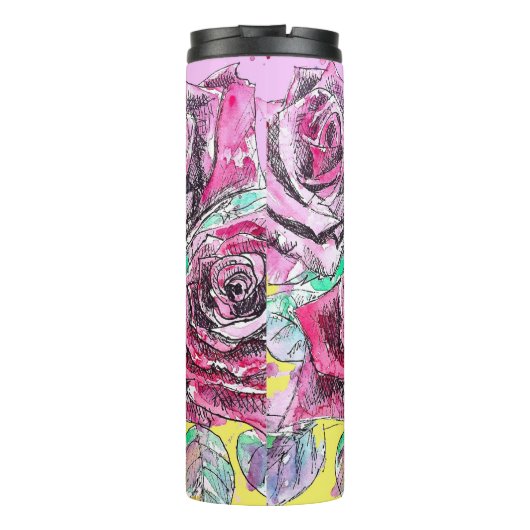 Rote Rose Blume Farbenfrohe rosa Kunst Thermosbecher (Rückseite)