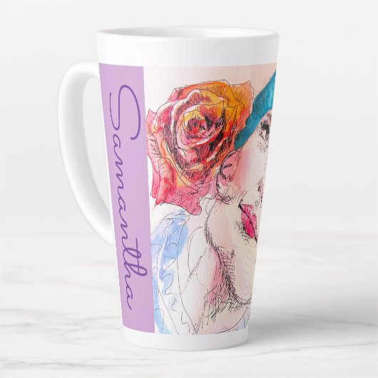 Rote Rose Blume Floral Girl Milchtasse (Linke Ecke)