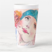 Rote Rose Blume Floral Girl Milchtasse (Vorderseite)