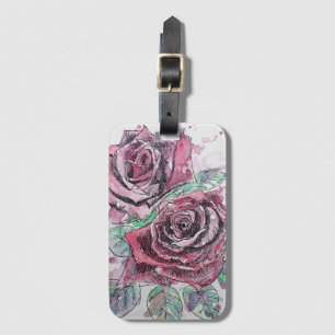 Rote Rose Blume Floral Wasserfarbe Gepäckmarke Gepäckanhänger