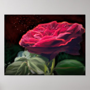 Rote Rose Blume Grüne Schwarze Kunst Blume Poster
