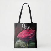 Rote Rose Blume Grüne Schwarze Kunst Blume Tasche (Vorderseite)