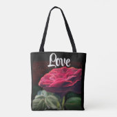 Rote Rose Blume Grüne Schwarze Kunst Blume Tasche (Rückseite)