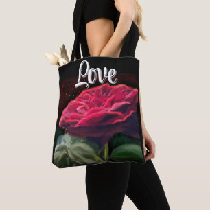 Rote Rose Blume Grüne Schwarze Kunst Blume Tasche
