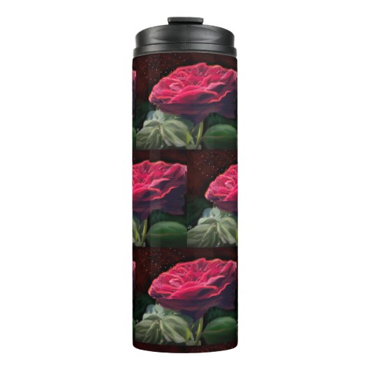 Rote Rose Blume Grüne Schwarze Kunst Blume Thermosbecher (Vorderseite)