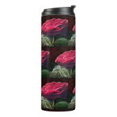Rote Rose Blume Grüne Schwarze Kunst Blume Thermosbecher (Nach links gedreht)