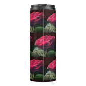 Rote Rose Blume Grüne Schwarze Kunst Blume Thermosbecher (Rückseite)