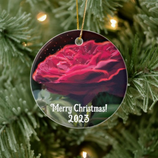 Rote Rose Blume Grüne Schwarze Kunst Keramik Ornament (Baum)