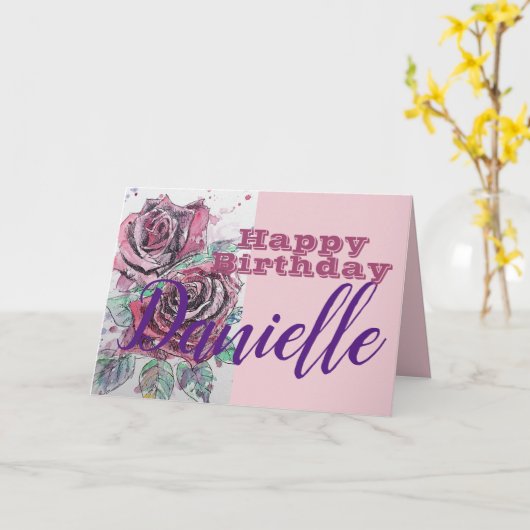 Rote Rose Blume Happy Birthday Frauen Name Card Karte (Gelbe Blume)