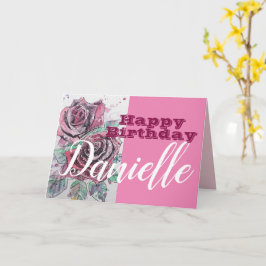 Rote Rose Blume Happy Birthday Frauen Name Card Karte
