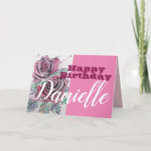 Rote Rose Blume Happy Birthday Frauen Name Card Karte (Vorderseite)