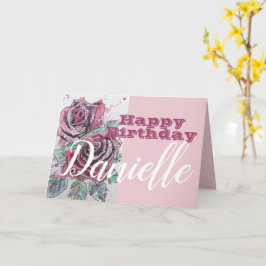 Rote Rose Blume Happy Birthday Frauen Name Card Karte