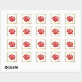 Rote Rose Blume, hübsche Blumenhochzeit Quadratischer Aufkleber (Blatt)