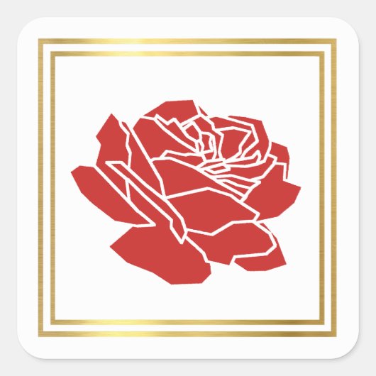 Rote Rose Blume, hübsche Blumenhochzeit Quadratischer Aufkleber (Vorderseite)