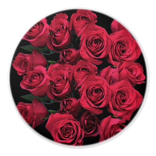 Rote Rose Blume Keramik Knob Keramikknauf (Vorderseite)