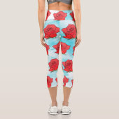 Rote Rose Blume Kunst Capri Leggings (Rückseite)