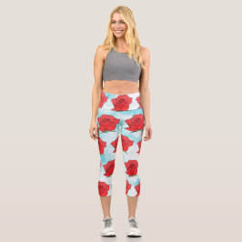 Rote Rose Blume Kunst Capri Leggings