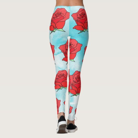 Rote Rose Blume Kunst Leggings (Rückseite)