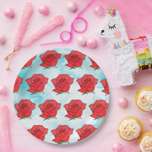 Rote Rose Blume Kunst Pappteller (Party)