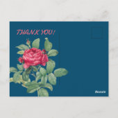 Rote Rose Blume mit grünen Blätter DANKE Postkarte (Rückseite)