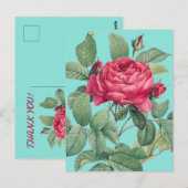 Rote Rose Blume mit grünen Blätter DANKE Postkarte (Vorne/Hinten)