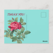 Rote Rose Blume mit grünen Blätter DANKE Postkarte (Rückseite)