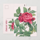 Rote Rose Blume mit grünen Blätter DANKE Postkarte (Vorne/Hinten)