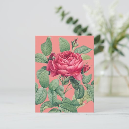 Rote Rose Blume mit grünen Blätter DANKE Postkarte (Stehend Vorderseite)