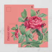 Rote Rose Blume mit grünen Blätter DANKE Postkarte (Vorne/Hinten)