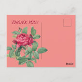 Rote Rose Blume mit grünen Blätter DANKE Postkarte (Rückseite)